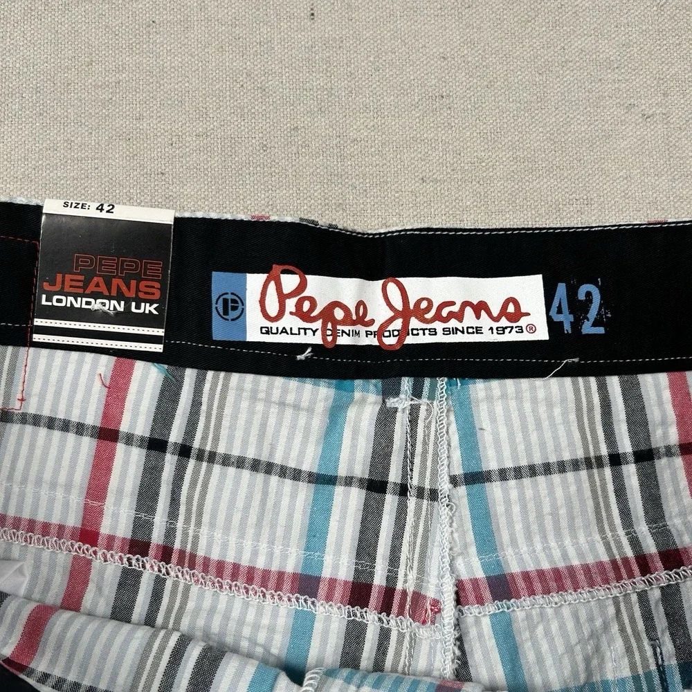 Pepe Jeans London Shorts Mens 42 Seersucker Plaid Hip Hop Street Long Baggy